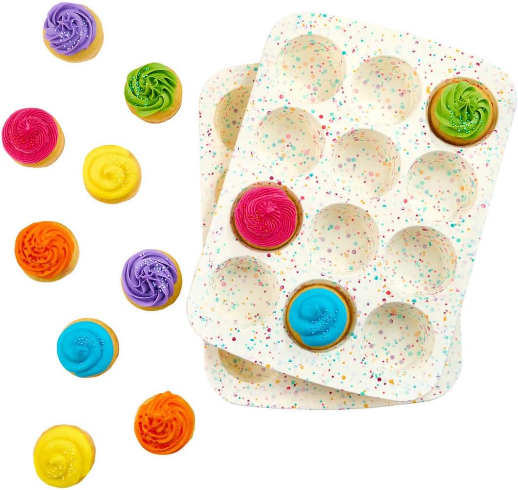 White Confetti Reinforced 12 Cup Dome Cake Pan Silicone Bakeware 2 Pack Q702221