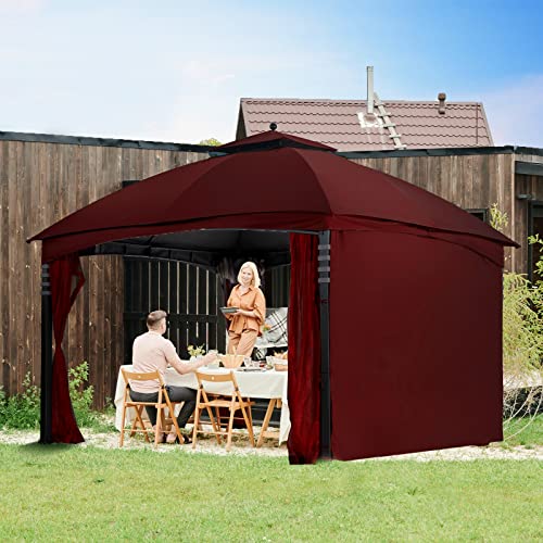 10x12 Gazebo Replacement Canopy, Double Tier Sunshade Polyester Top Cover A9246