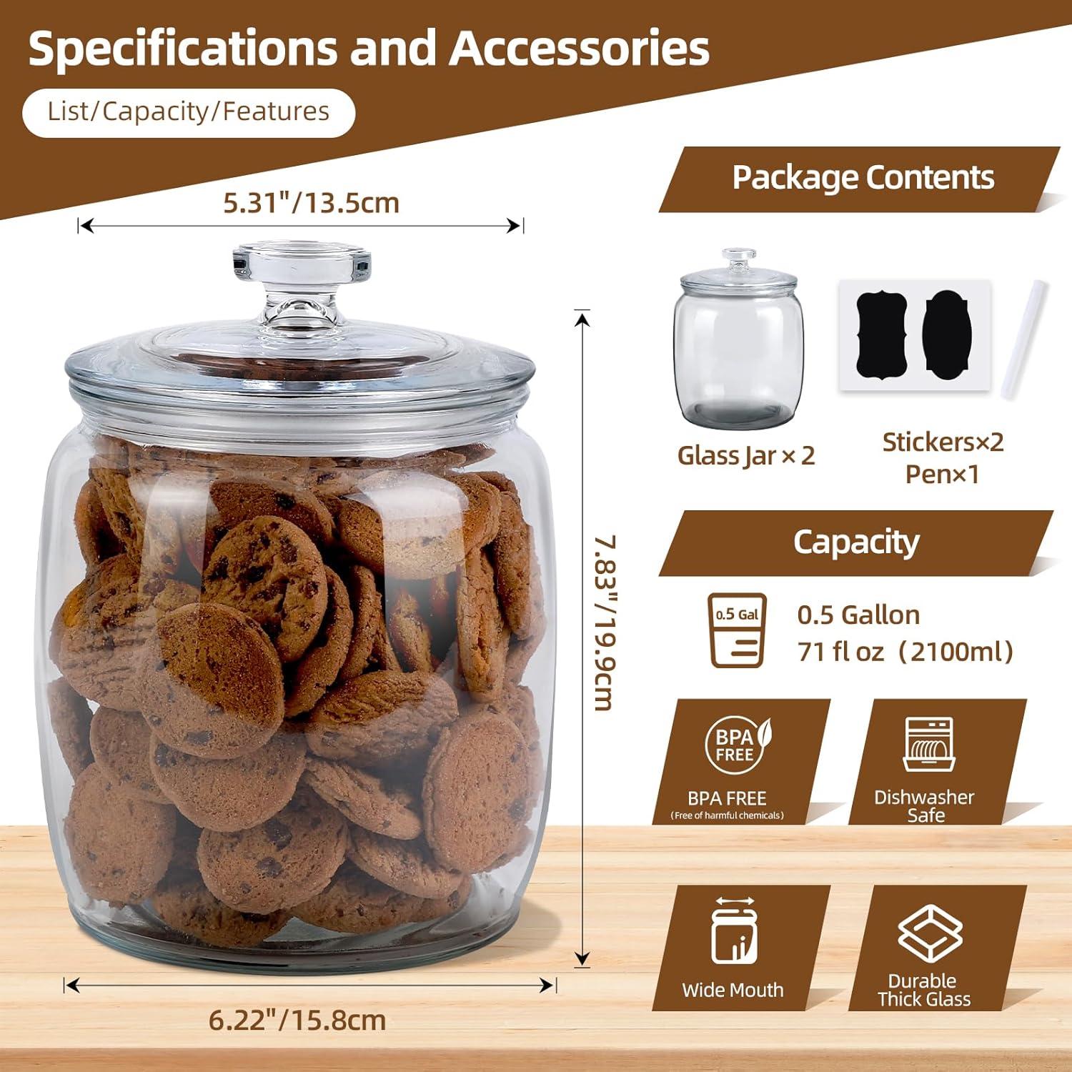 Glass Jar with Lid, 71 oz Wide Mouth Storage Jar for Kitchen B510919