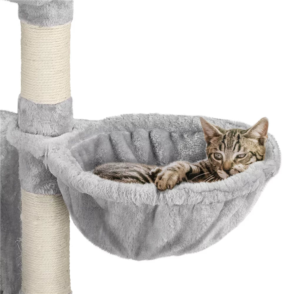 Cat Tree with Condo Perch Basket and Scratchers, Light Gray H7967