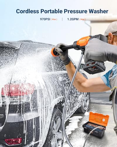 Cordless Pressure Washer 970PSI Portable Handheld Cleaner with 6-in-1 Nozzle Z3821