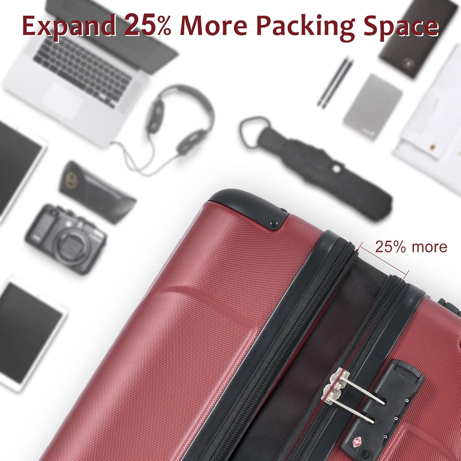 3 Piece Luggage Set, Lightweight Hardshell Spinner Suitcase with TSA Lock G5565