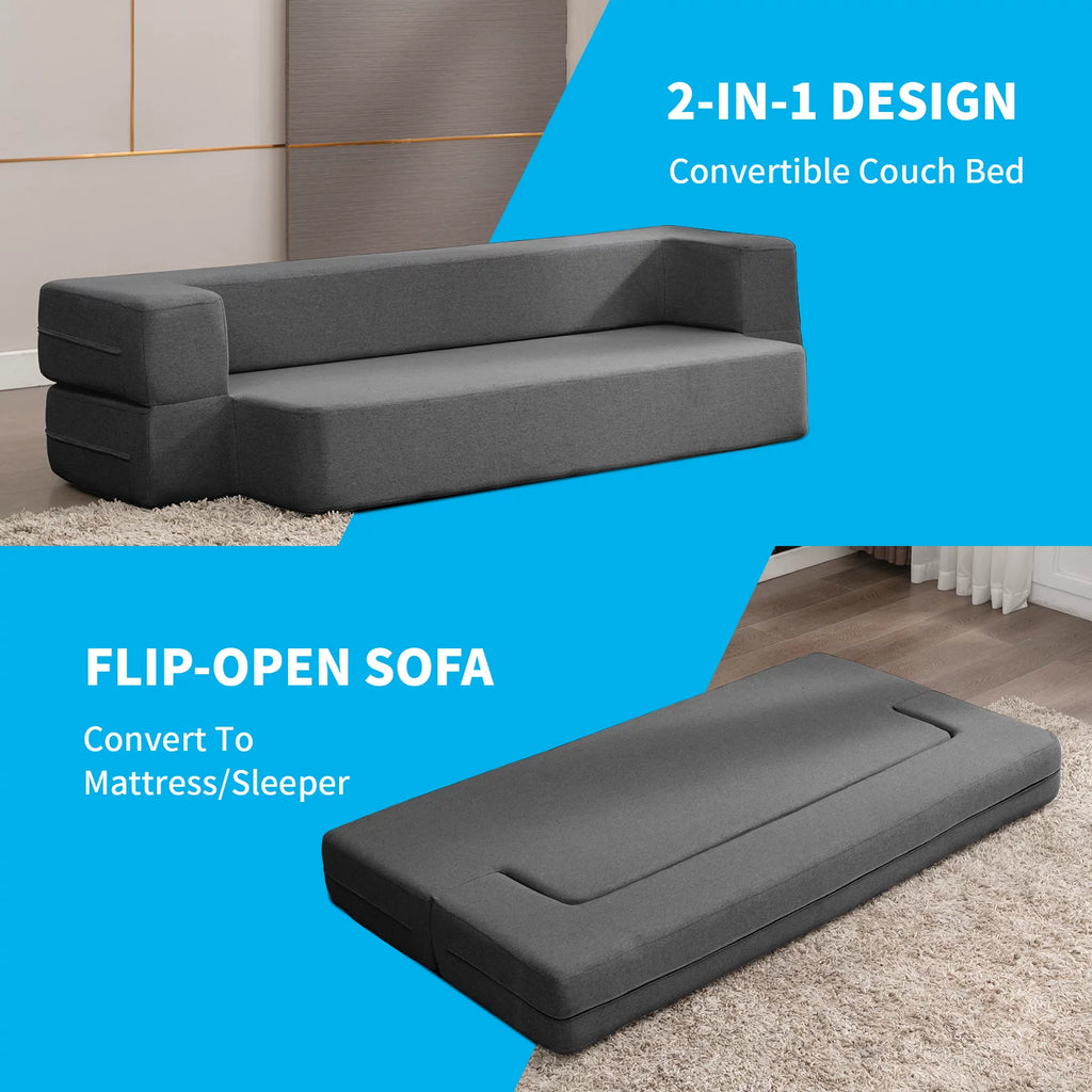 Folding Queen Size Sleeper Sofa Bed with Memory Foam, Dark Gray C28121