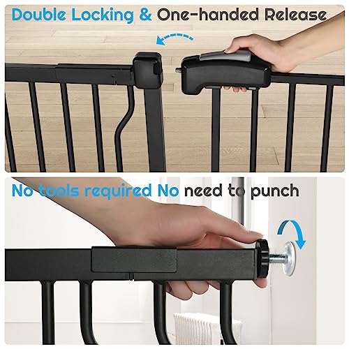 Extra Tall Baby Gate for Stairs Doorways with Walk-Thru Door, Black T802