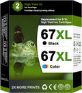 67XL 67 Ink Cartridges Black/Color Combo Pack High Yield (2-Pack) Replacement for HP Ink 67 XL for Envy 6000 6400 6055 6032 Pro 6455 Deskjet 2700 2755 2752 2722 2732 Plus 4155 Printer