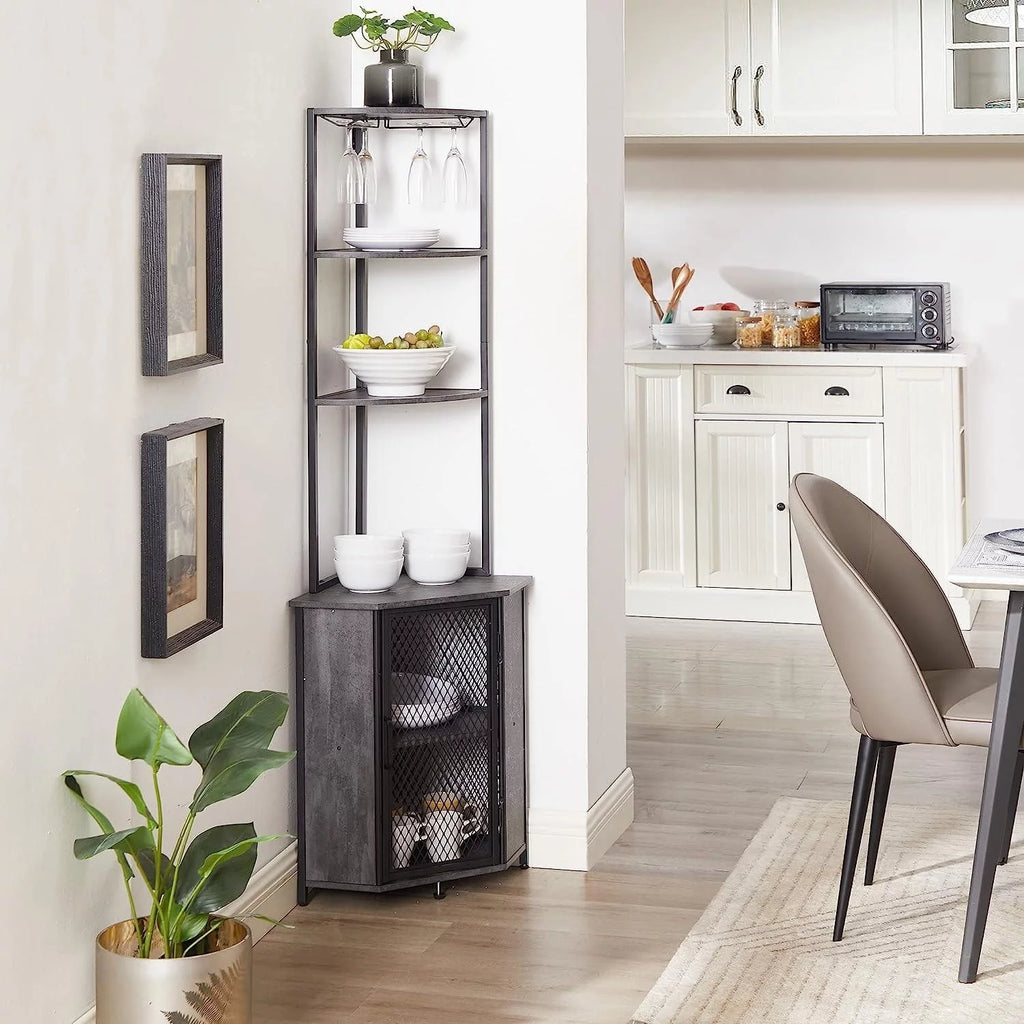 5-Tier Tall Corner Storage Cabinet, 63 Inch Bookshelf for Living Room, Charcoal Grey A3559