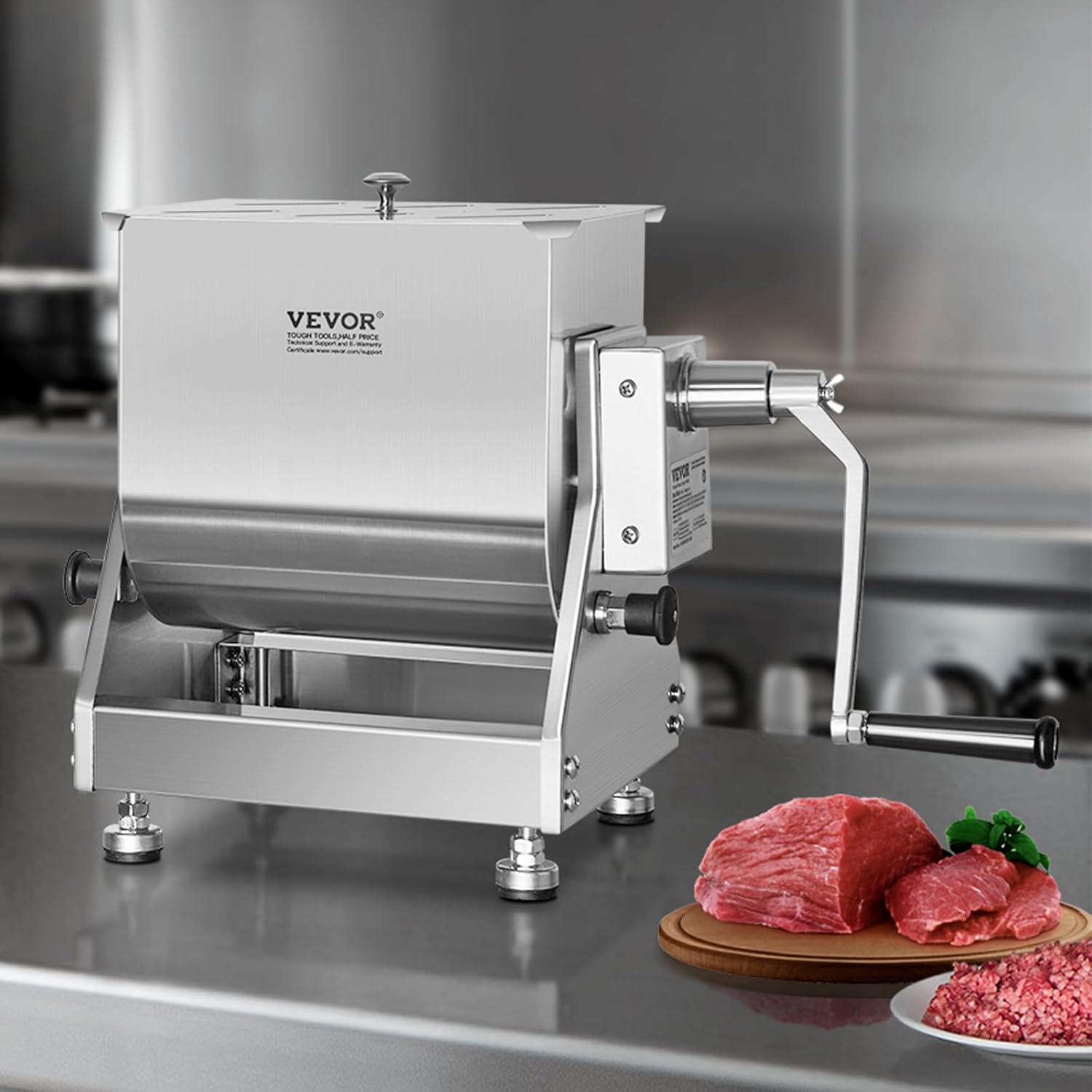 Manual Meat Mixer, 30 lb Capacity, Stainless Steel with Lid and Handle O568