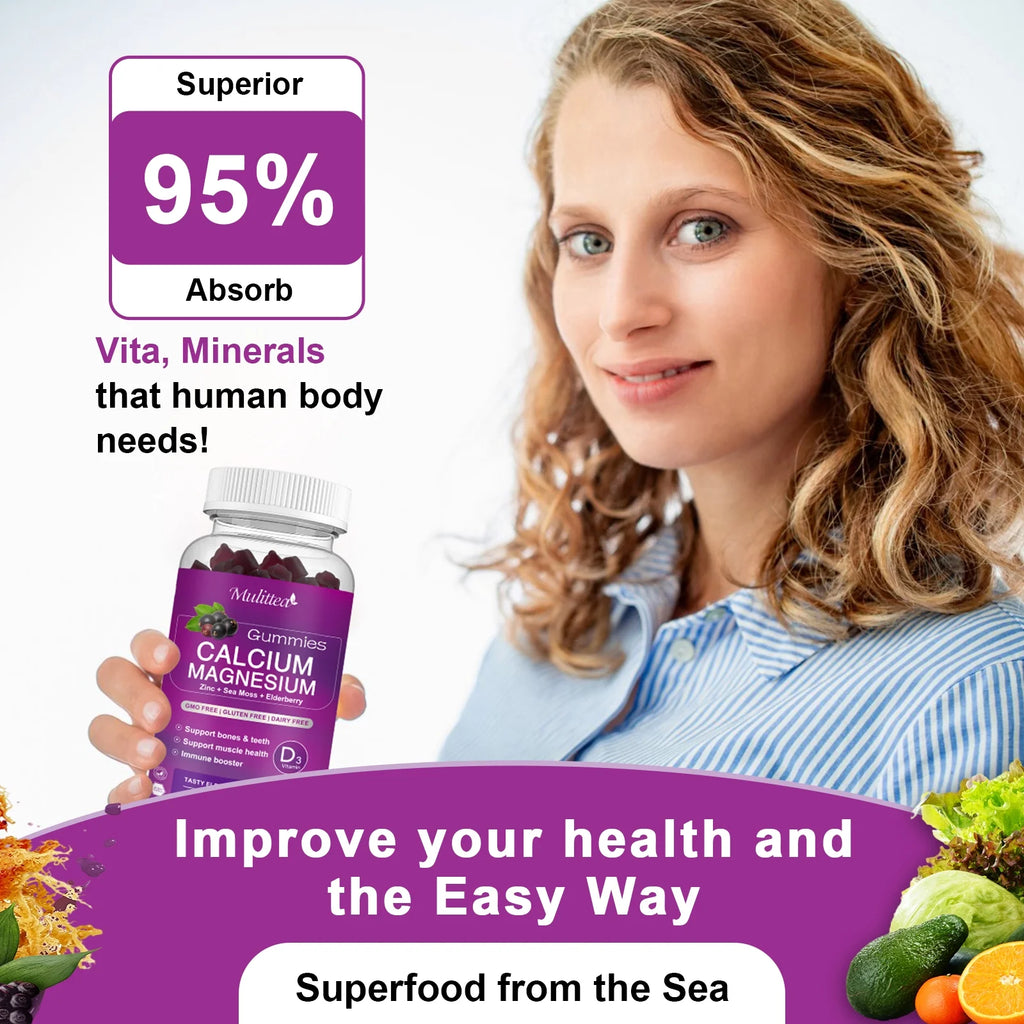 Calcium Magnesium Zinc Gummies with D3 & Sea Moss for Bone, Muscle & Sleep Support F927811