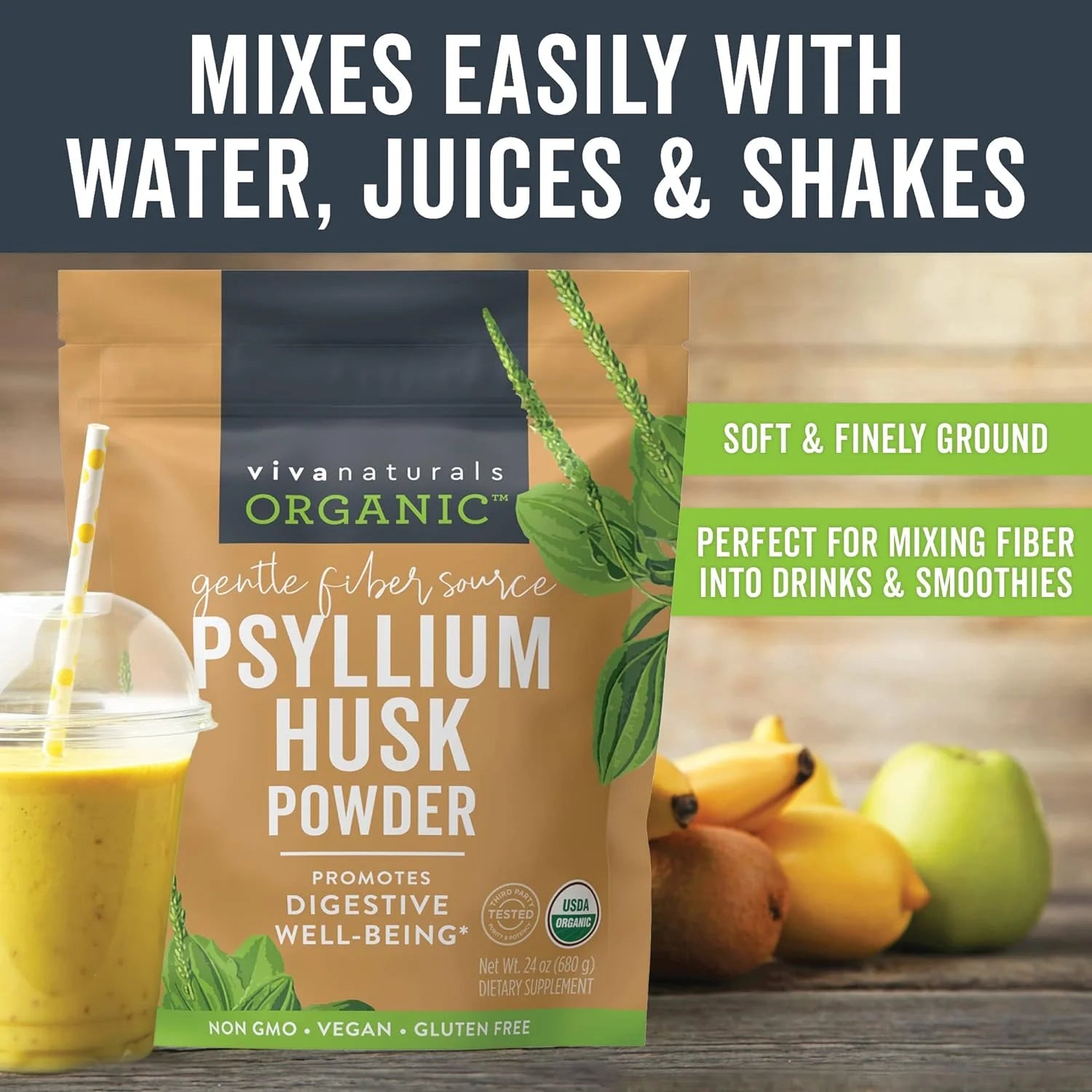 Organic Psyllium Husk Powder, Finely Ground Non-GMO Fiber Supplement L601136