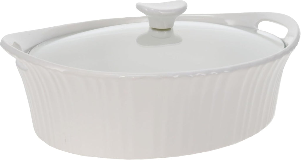 French White 2.5-quart Oval Casserole with Glass Lid O282