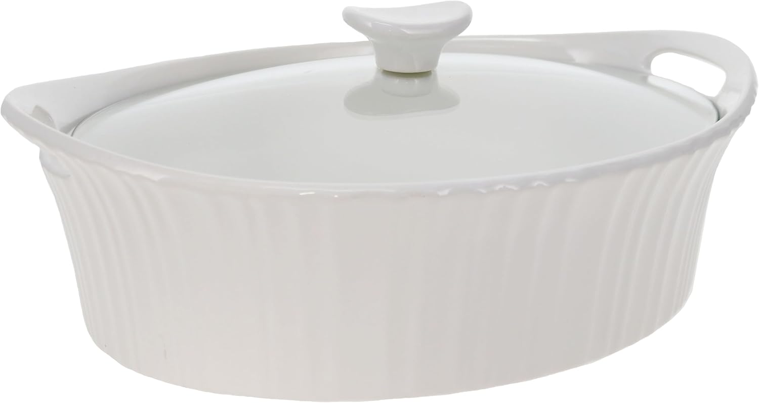 French White 2.5-quart Oval Casserole with Glass Lid O282