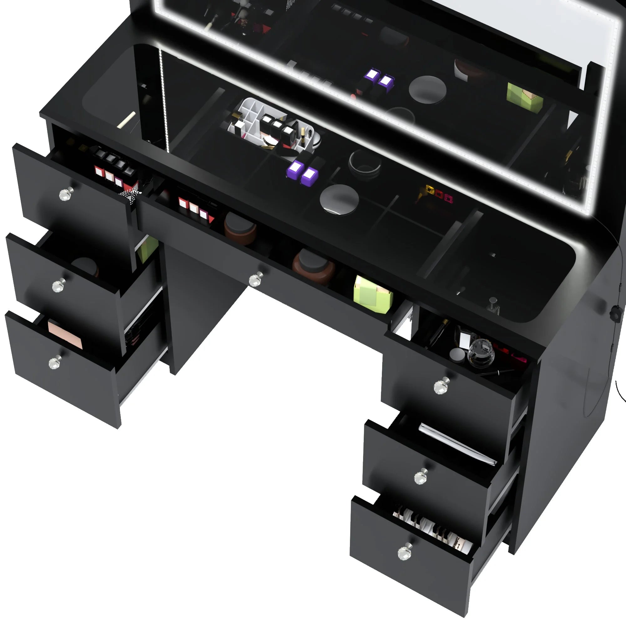 Modern Black Vanity Desk with LED Lights and Mirror D95088