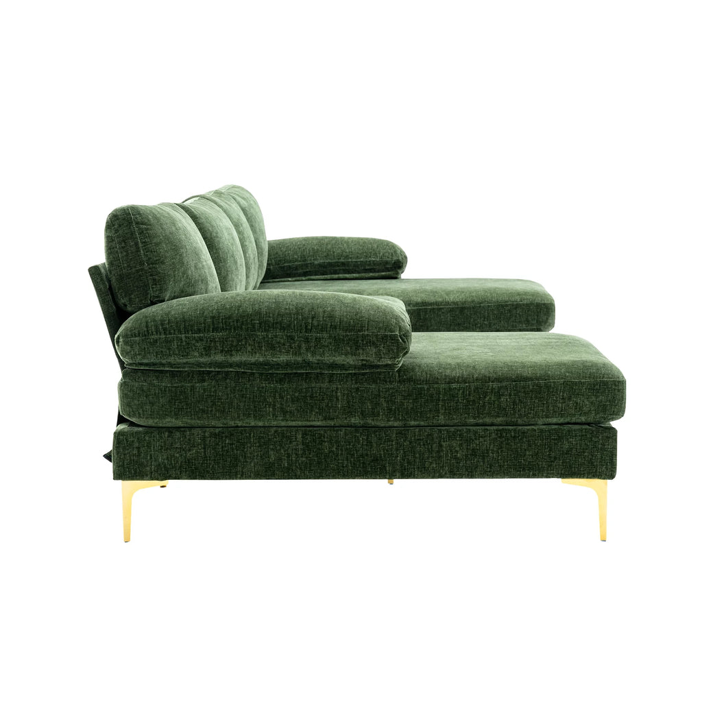 U-Shaped Sectional Sofa with Golden Metal Legs, Velvet Loveseat Chaise Lounge E893