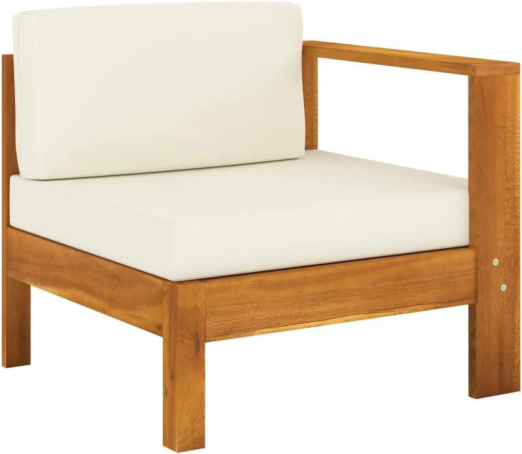 6 Piece Patio Lounge Set with Cream White Cushions and Acacia Wood Outdoor Table U171148