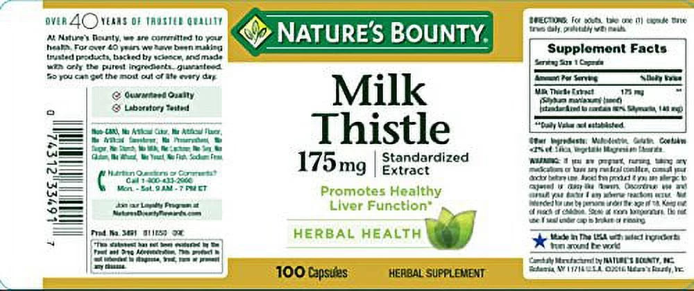 Milk Thistle Herbal Supplement, Supports Liver Health, 100 Softgels C358