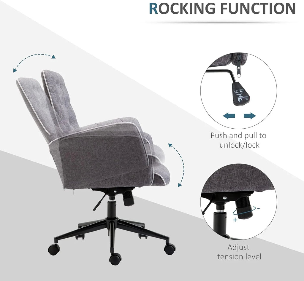 Linen Office Chair, Tufted Adjustable Computer Chair with Swivel Wheels, Dark Gray K806506