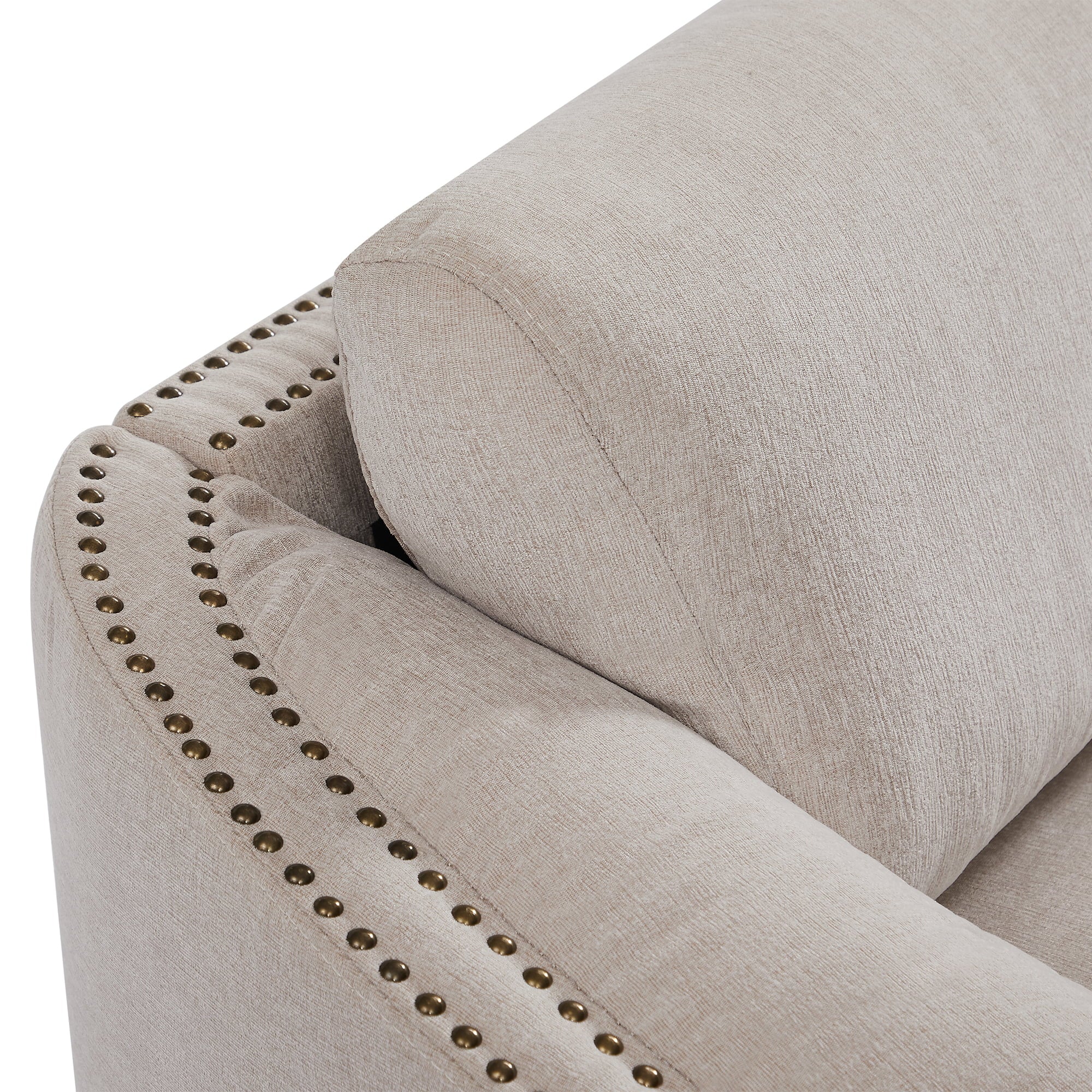 Upholstered 3-Seater Sofa Couch with Semilunar Arm, Beige M669