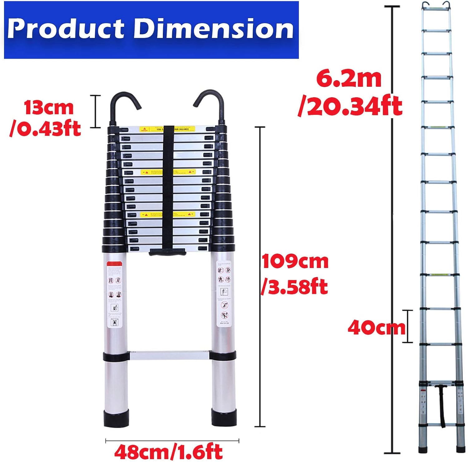 Aluminum Telescoping Ladder, Adjustable Height, 330lbs Load Capacity V30077
