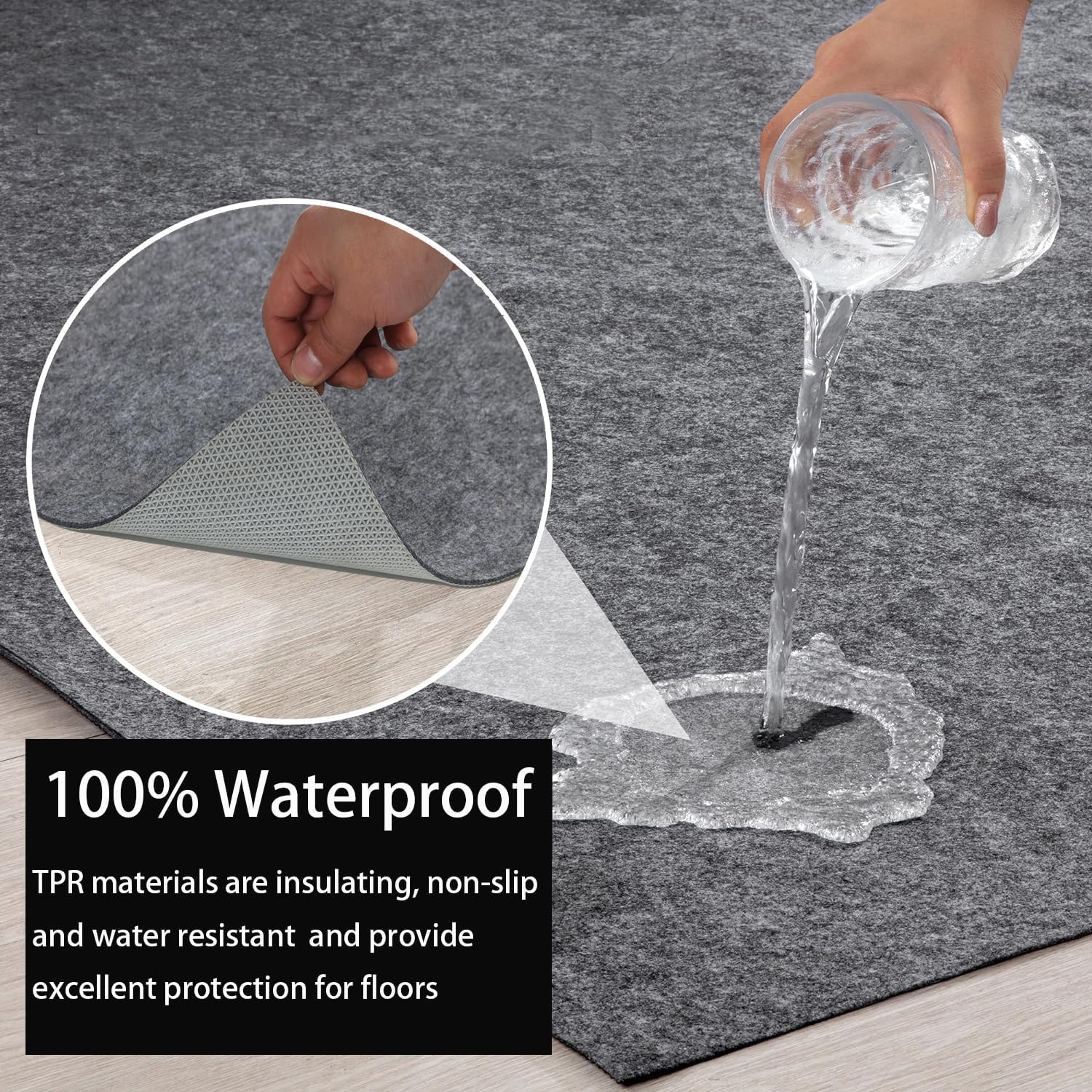 Waterproof Non-Slip Rug Pad for Hardwood Floors, 5x7 ft O4770