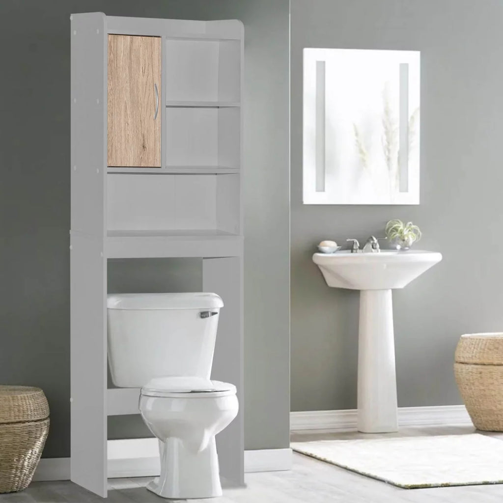 Over-the-Toilet Storage Cabinet in Light Gray & Natural Oak G649