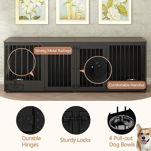Large Wooden Dog Crate for 2 Dogs with Drawers and Divider S216