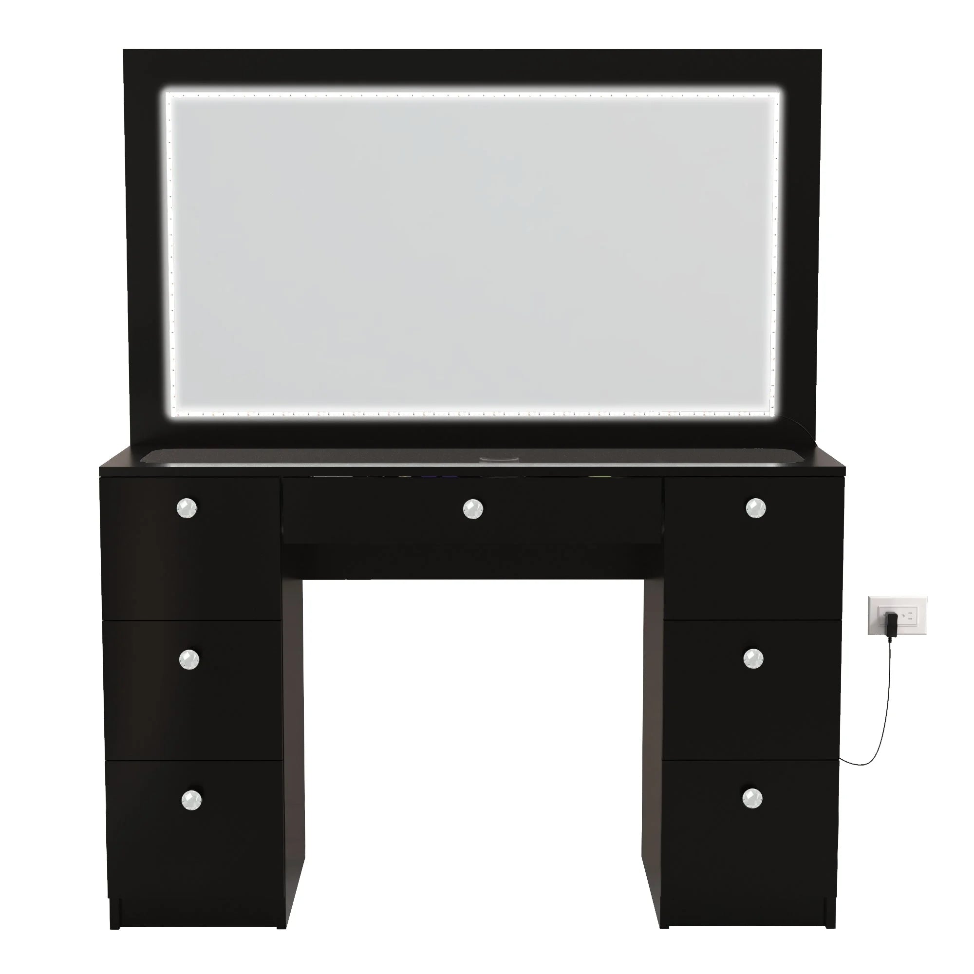 Modern Black Vanity Desk with LED Lights and Mirror D95088