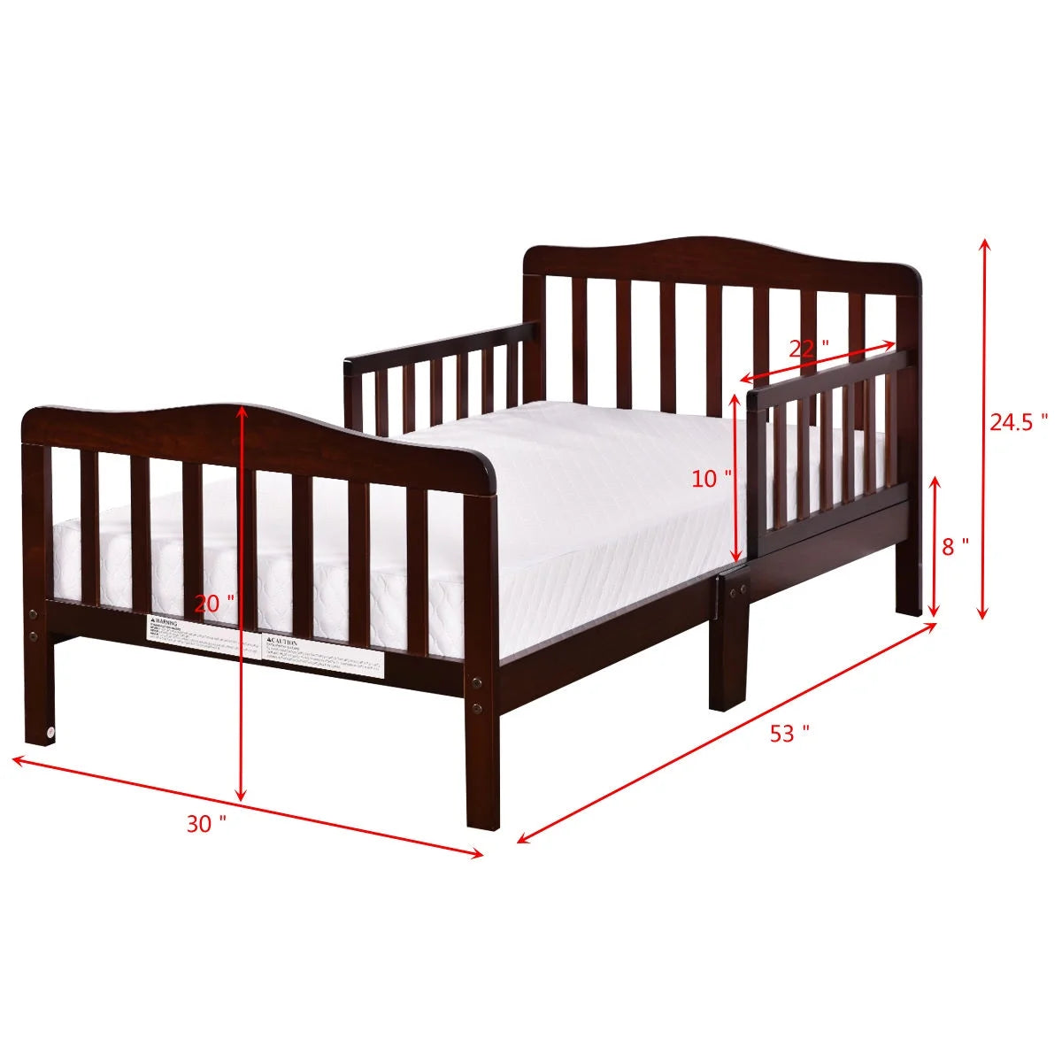 Toddler Wood Bed Frame with Safety Rail Fence O98459