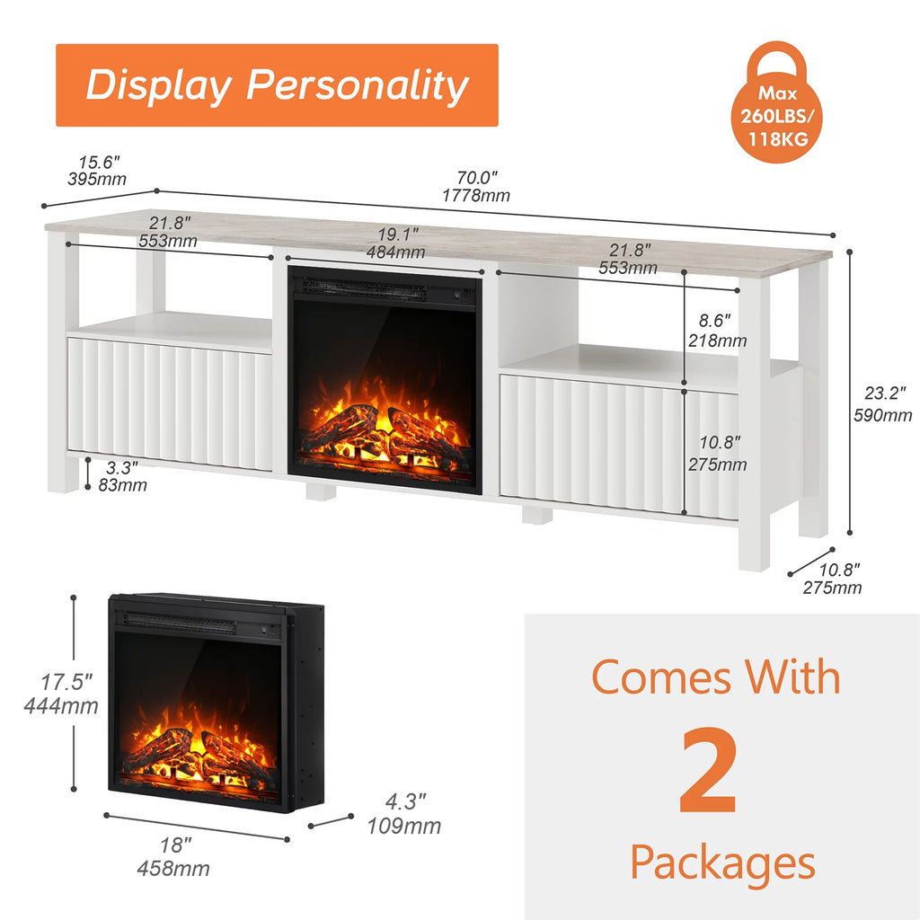Electric Fireplace TV Stand for TVs up to 75 Inch, White E8976