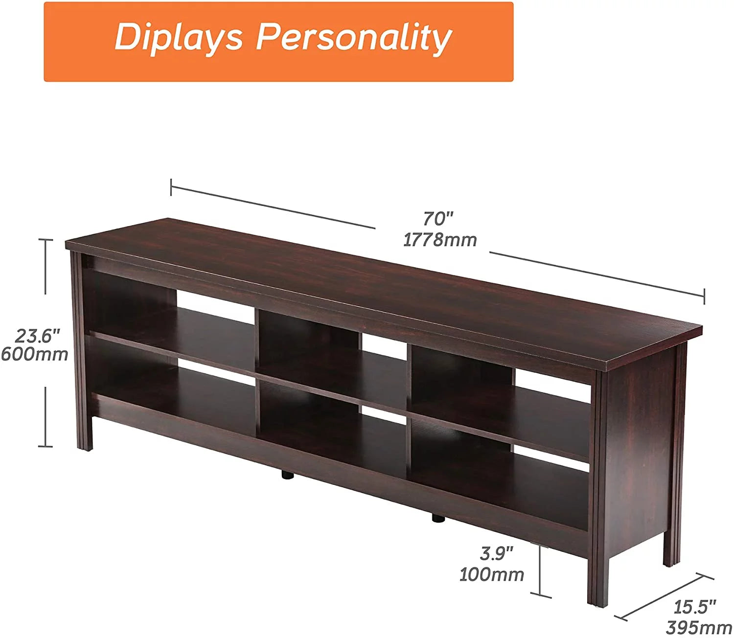 TV Stand for TVs up to 75 Inches with LED Lights and 6 Cubby Storage U228