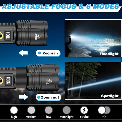 Rechargeable LED Flashlight, 900000 Lumens, Zoomable, Waterproof, Tactical Handheld Light S25279