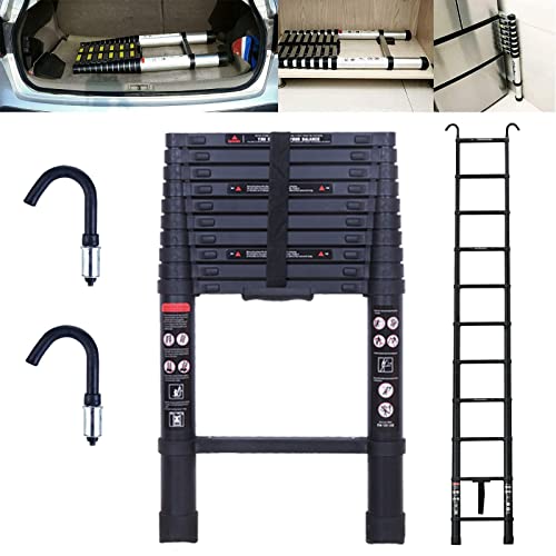 20.5ft Aluminum Telescoping Ladder Folding Telescopic Extension Ladder with 2 Roof Hooks EN131 Safe Standard Adjustable Height for Home Building Garden Attic Loft Decoration Painting 330lb Capacity