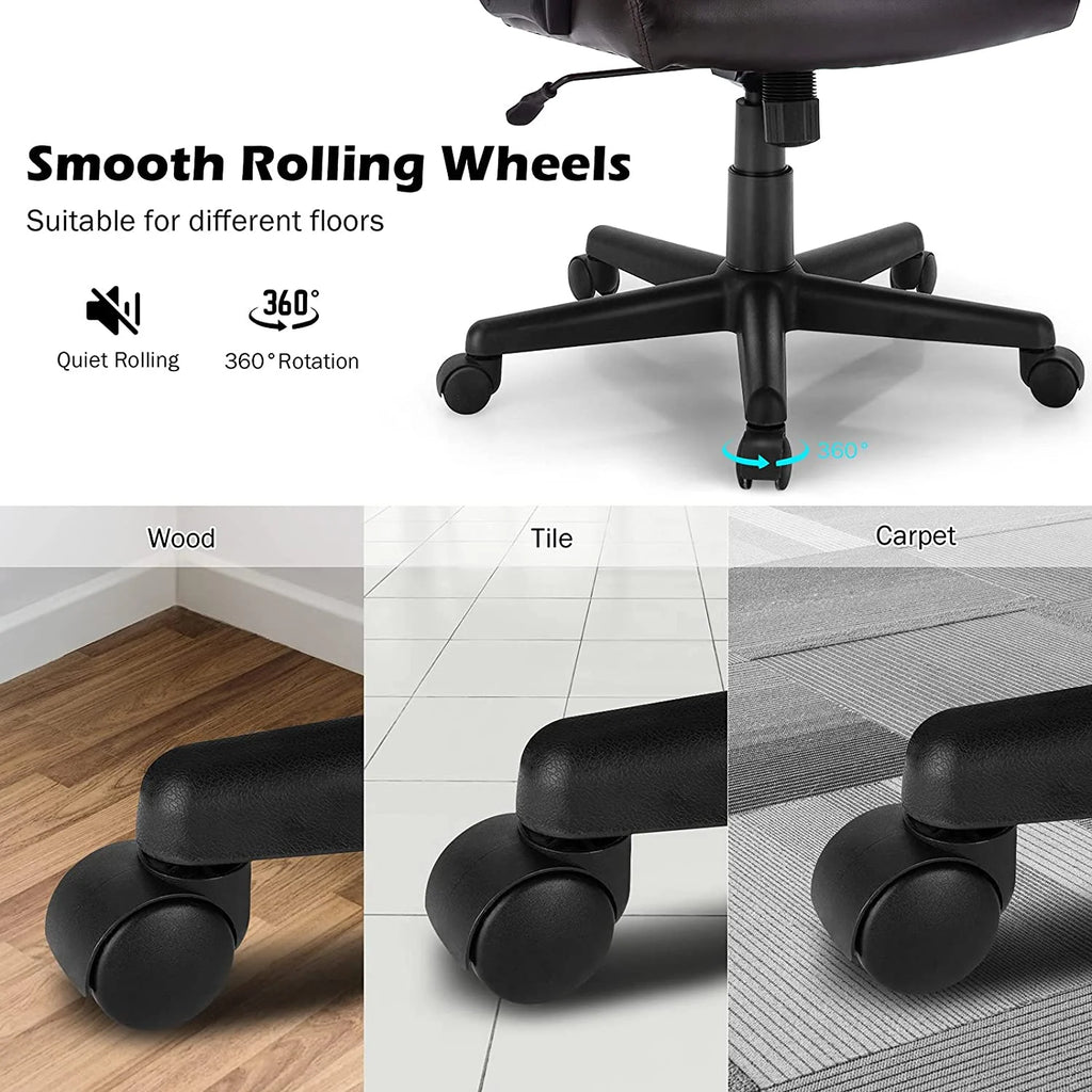 Office Chair Leather Ergonomic Mid Back Computer Desk Chair with Padded Armrests, Dark Brown R8686