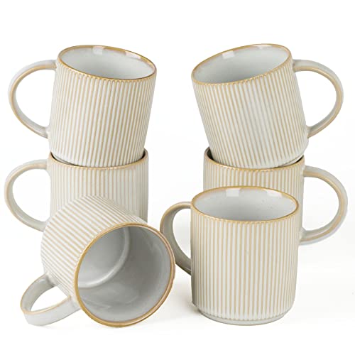 famiware Coffee Mug Set for 6, Star 12 oz Catering Mugs Cup Set with Handle for Coffee, Tea, Cocoa, Milk, Smoky Blue