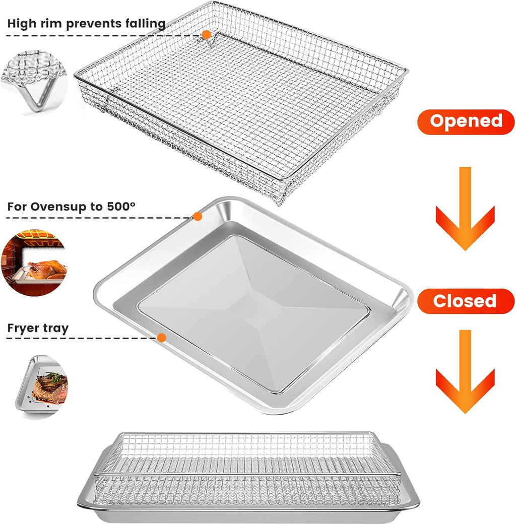 Air Fryer Basket Tray Replacement, 12.2 x 11 Inch Stainless Steel Mesh Rack, Dishwasher Safe A88100