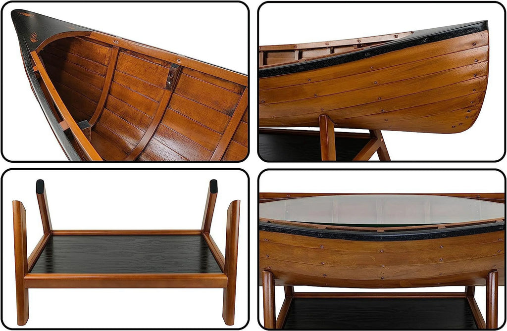 Wooden Boat Canoe Coffee Table Nautical Coastal Decor V68604