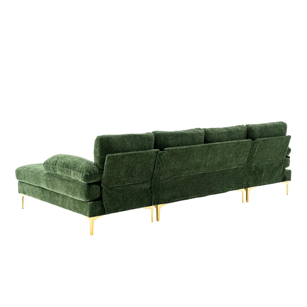 U-Shaped Sectional Sofa with Golden Metal Legs, Velvet Loveseat Chaise Lounge E893