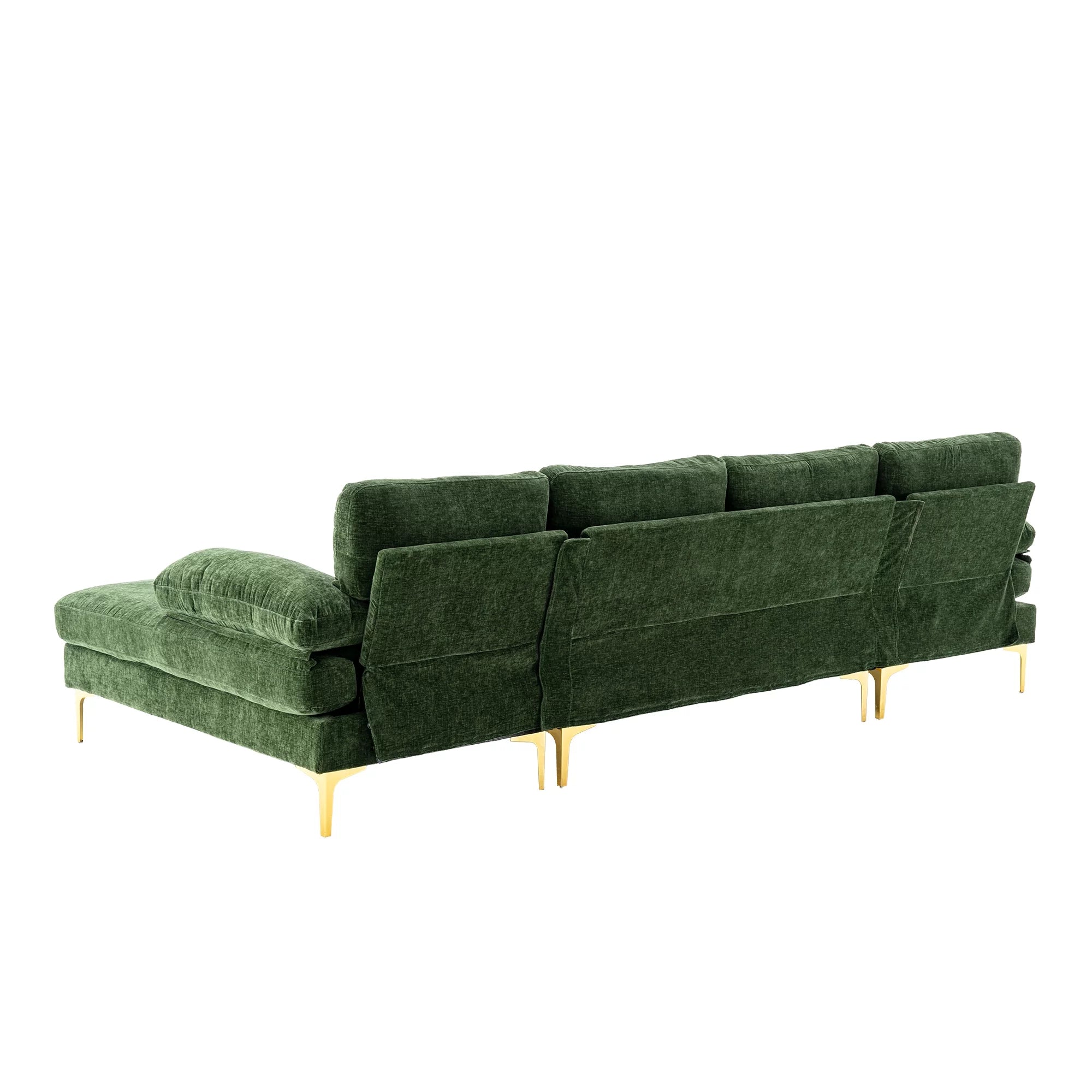 U-Shaped Sectional Sofa with Golden Metal Legs, Velvet Loveseat Chaise Lounge E893