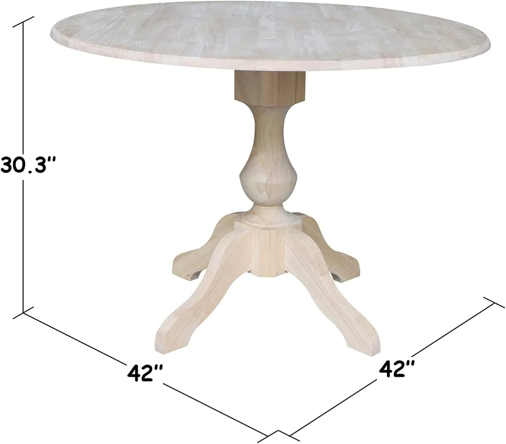 Round Dual Drop Leaf Pedestal Dining Table, Unfinished K6880