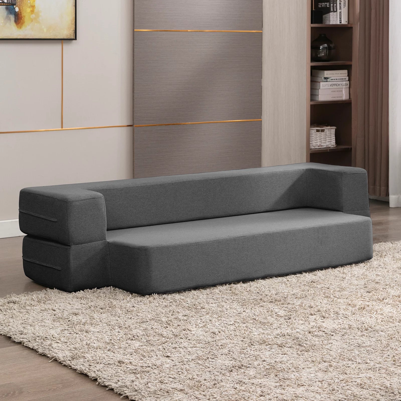 Folding Queen Size Sleeper Sofa Bed with Memory Foam, Dark Gray C28121