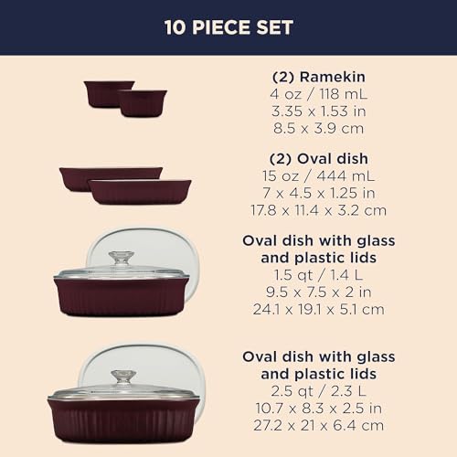 Ceramic Bakeware Set with Lids, 10-Piece, Oven and Dishwasher Safe K2731