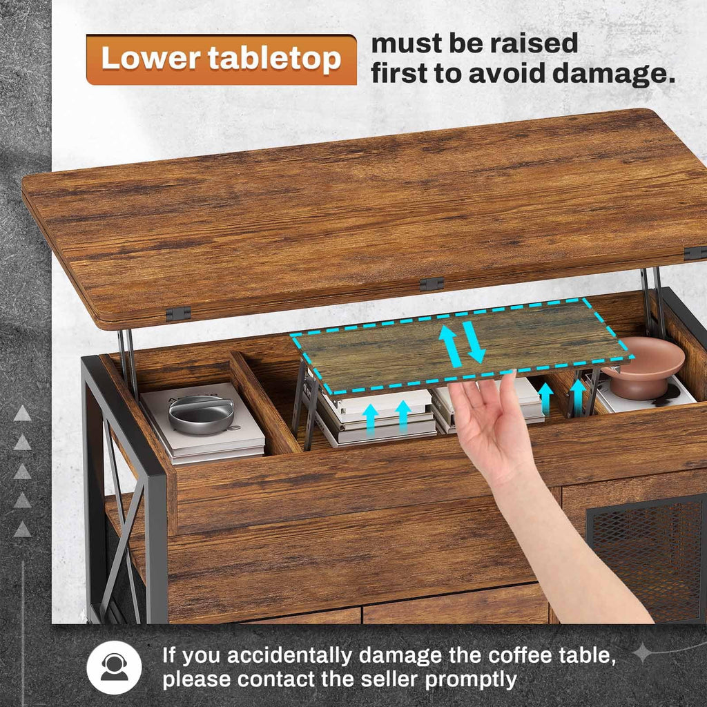 40" Lift Top Coffee Table with Storage Cabinet and 2 Fabric Drawers C61872