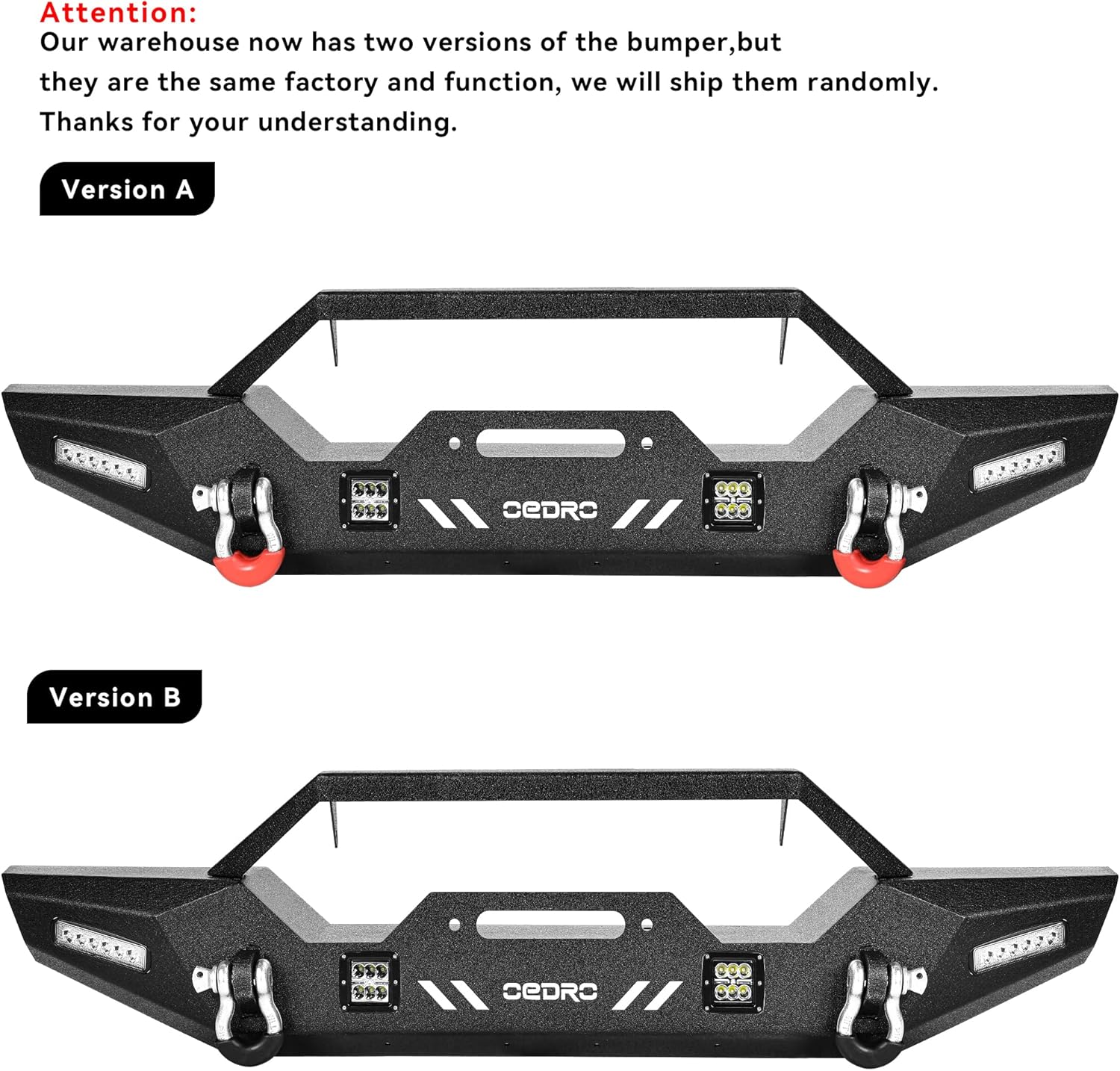 Front Bumper for Jeep Wrangler JL & Gladiator with Winch Plate, LED Lights, D-Rings J609