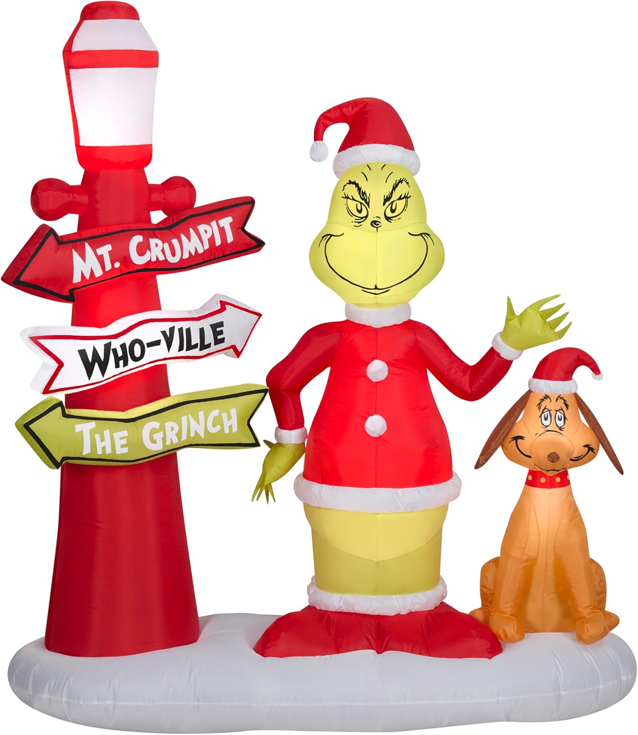 Gemmy Christmas Inflatable Grinch and Max with Lamp Post, 6 ft Tall, Multi