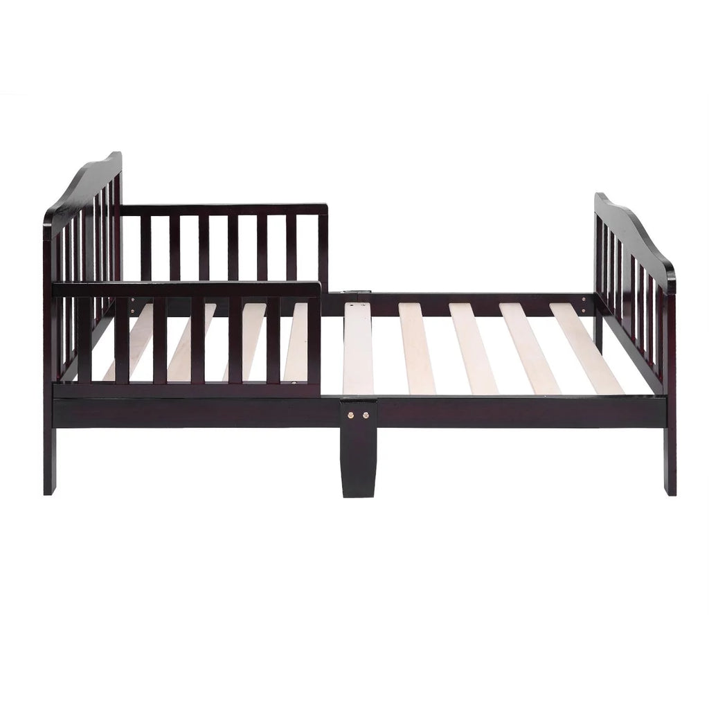 Toddler Wood Bed Frame with Safety Rail Fence O98459