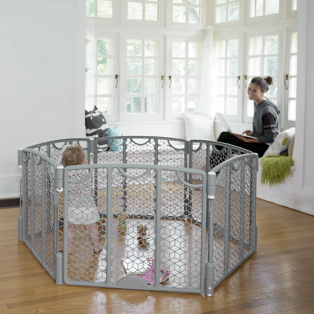Evenflo Versatile Play Space Adjustable Freestanding Play Space Plastic Gate, 6-Panels, Cool Gray, Unisex