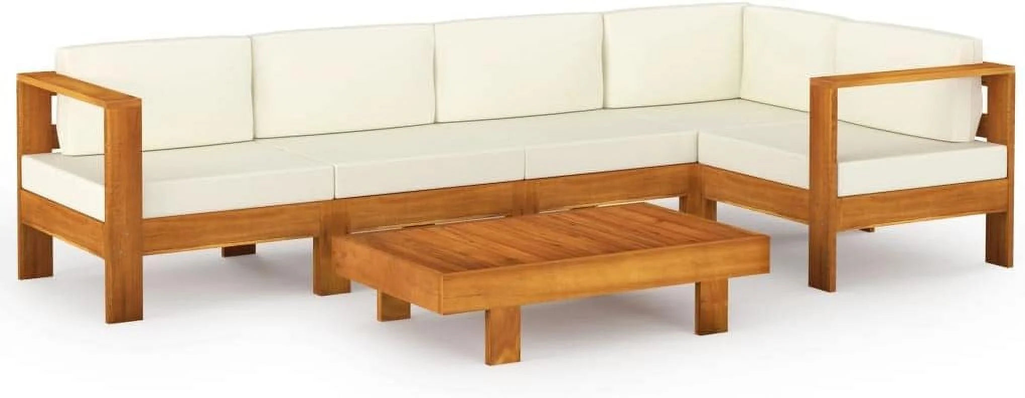 6 Piece Patio Lounge Set with Cream White Cushions and Acacia Wood Outdoor Table U171148