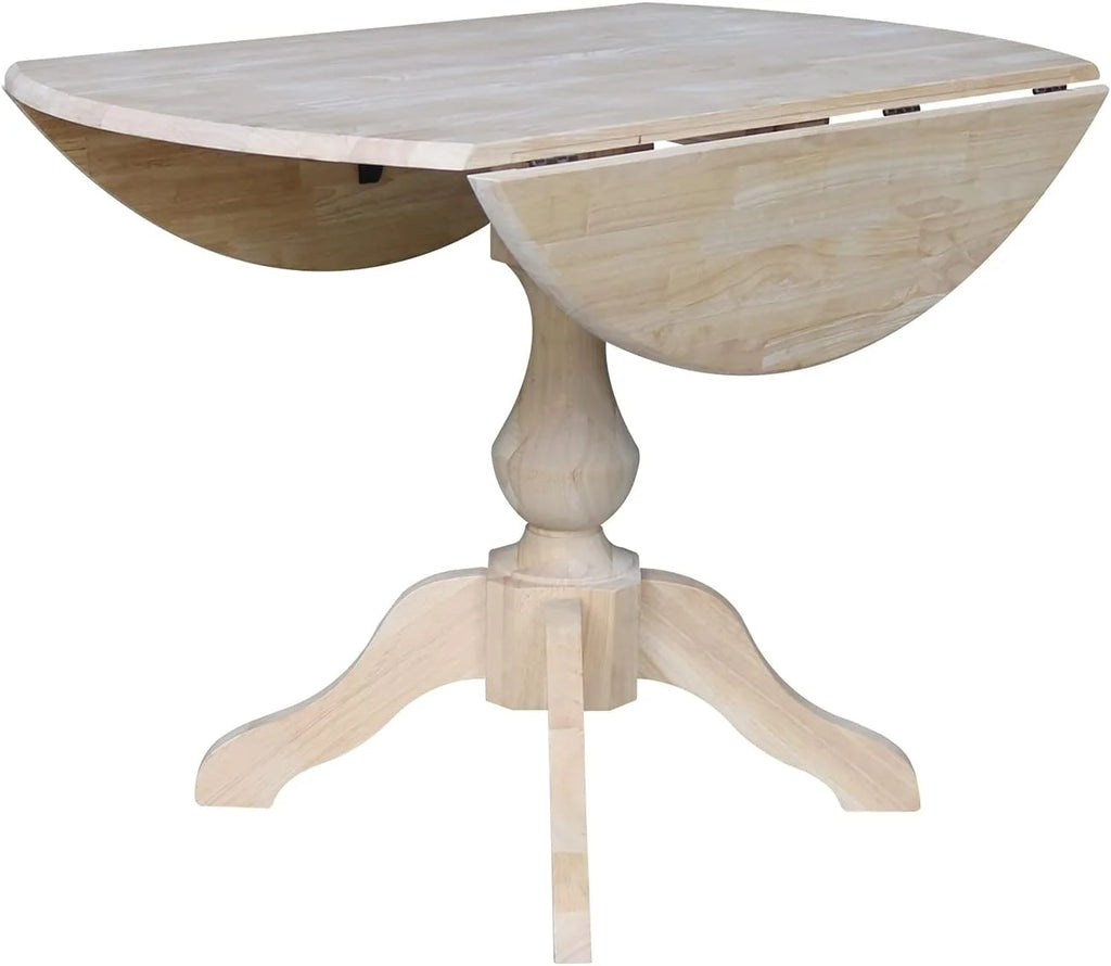 Round Dual Drop Leaf Pedestal Dining Table, Unfinished K6880