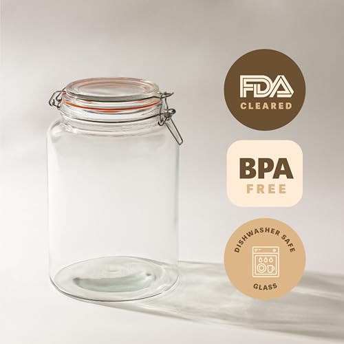 1 Gallon Glass Mason Jar with Hinged Lids, Wide-Mouth Airtight Canning Jar, Pickling & Flour Storage - Pack of 2 U55043