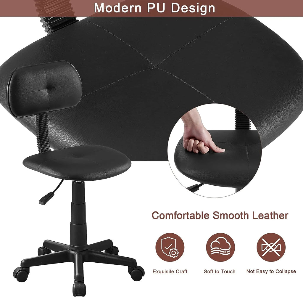 Armless Office Chair, Low-Back Adjustable Height Desk Chair, Black T211755