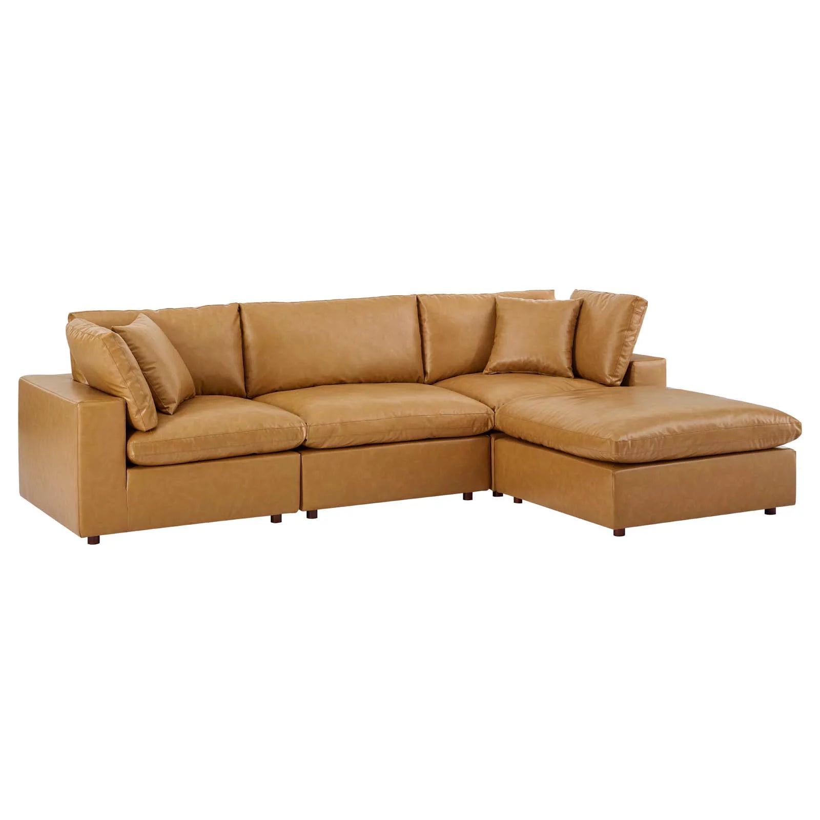 Vegan Leather 4-Piece Sectional Sofa in Tan H7830